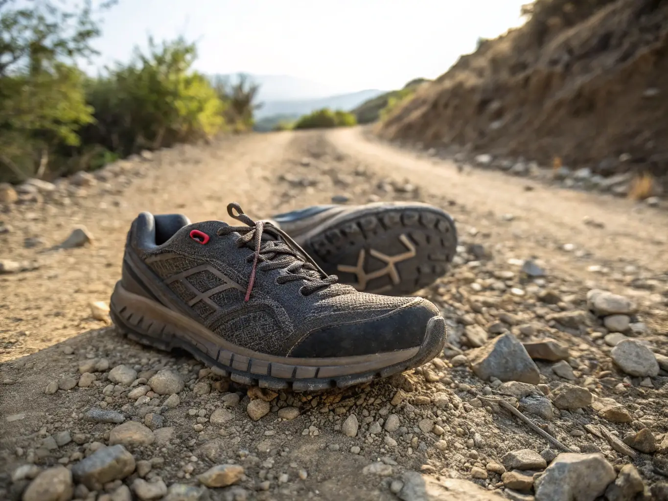 A detailed image showcasing the rugged rubber sole of the Urban Explorer Outdoor Lite shoe, emphasizing its grip and durability on various terrains.